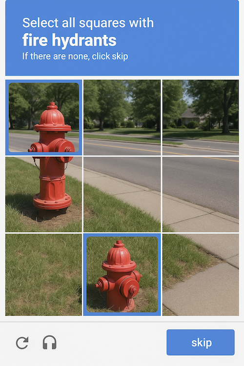 Square-Select Captcha showing Hydrant